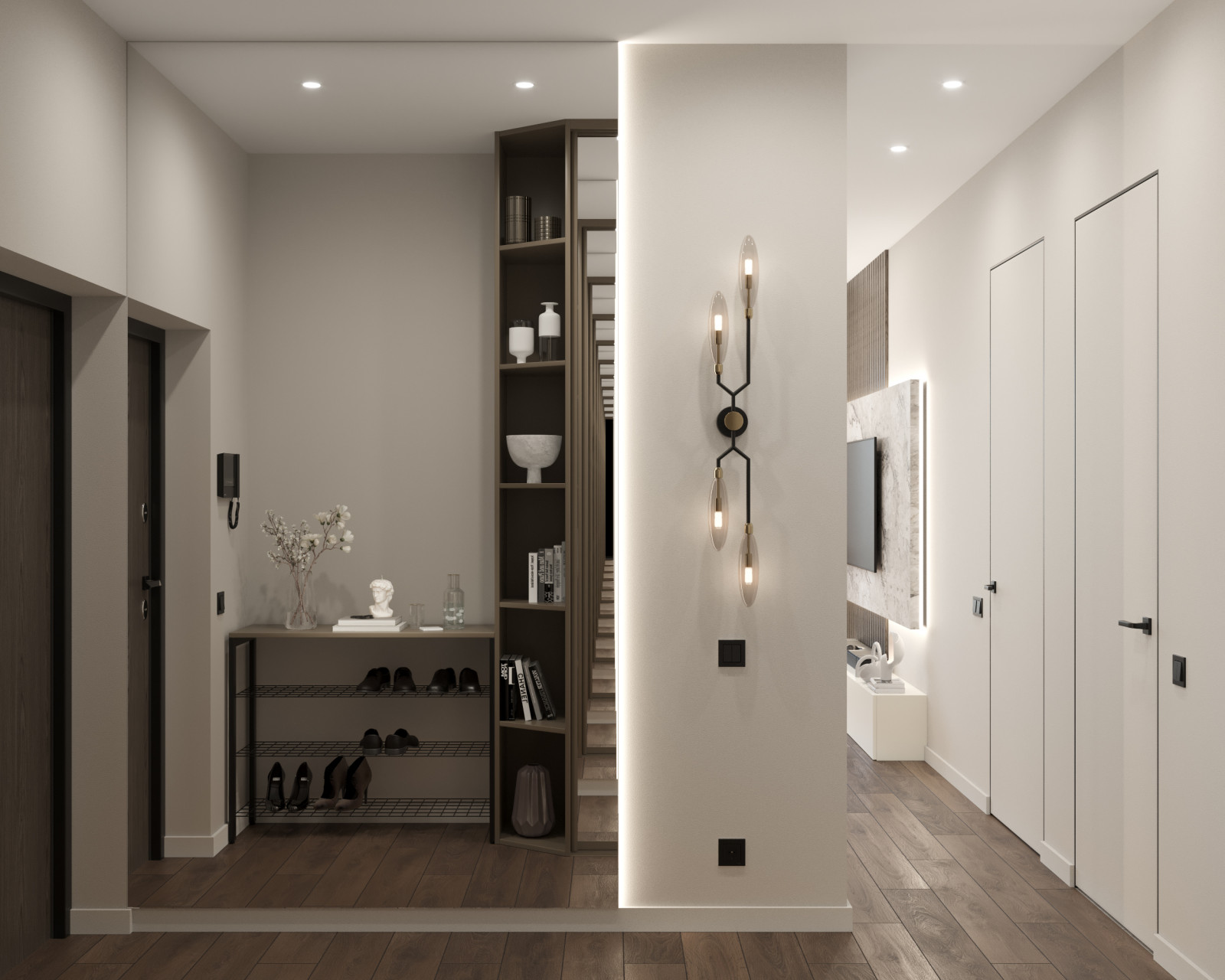 Современный интерьер в темных тонах в ЖК Настоящее