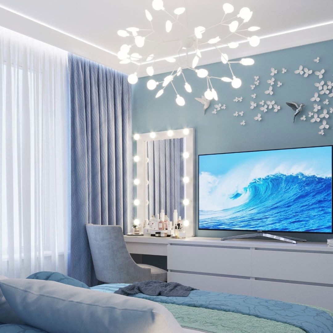 Романтический интерьер в небесно-голубых тонах