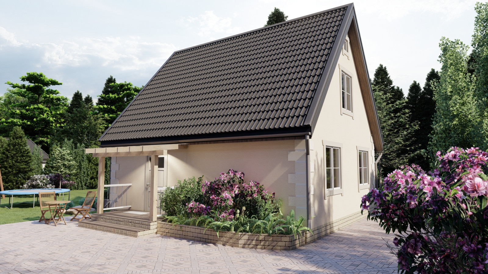 Обложка проекта: Дачный дом с мансардой 85 метров 7 на 8 м.