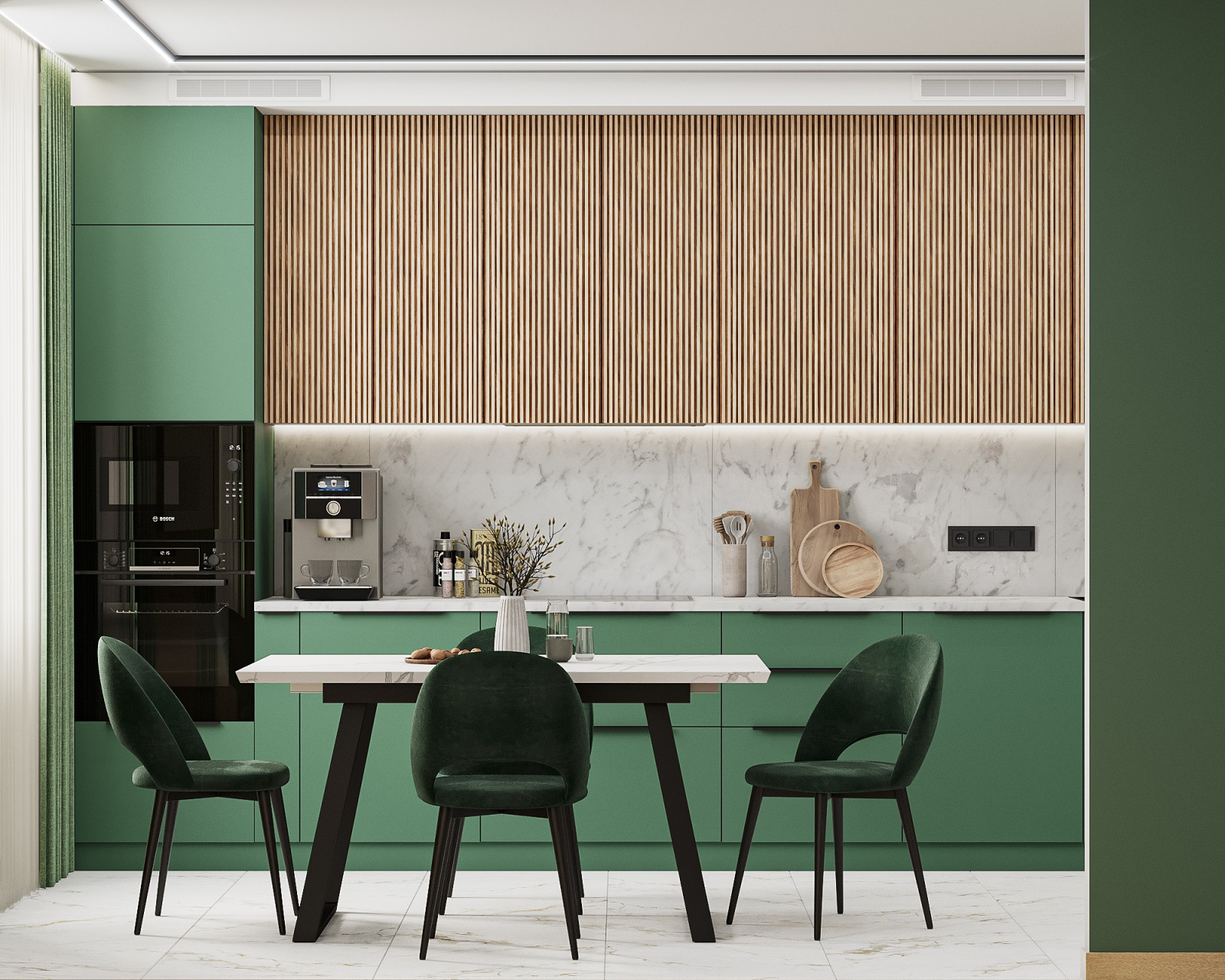 Изумрудная кухня-гостиная, ЖК "Приморский квартал