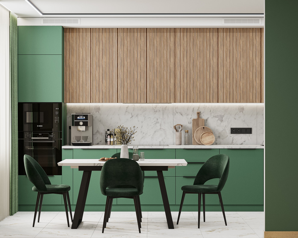 Изумрудная кухня-гостиная, ЖК "Приморский квартал