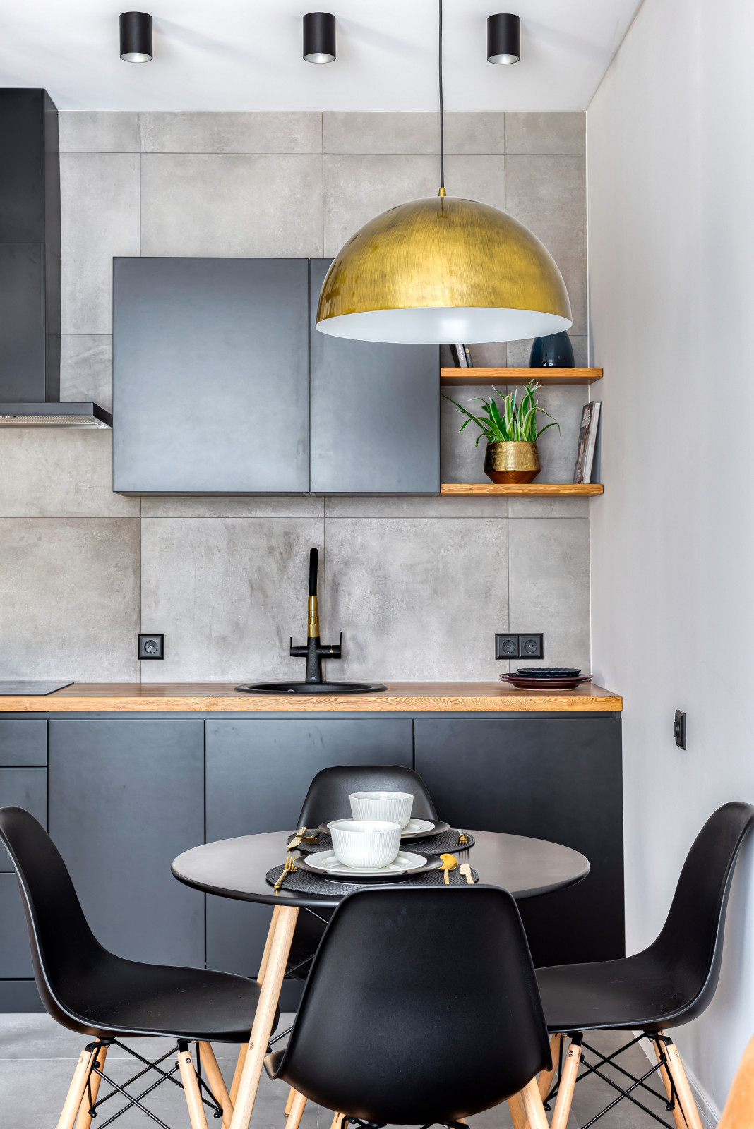 Студия в стиле лофт для холостяка: зона кухни