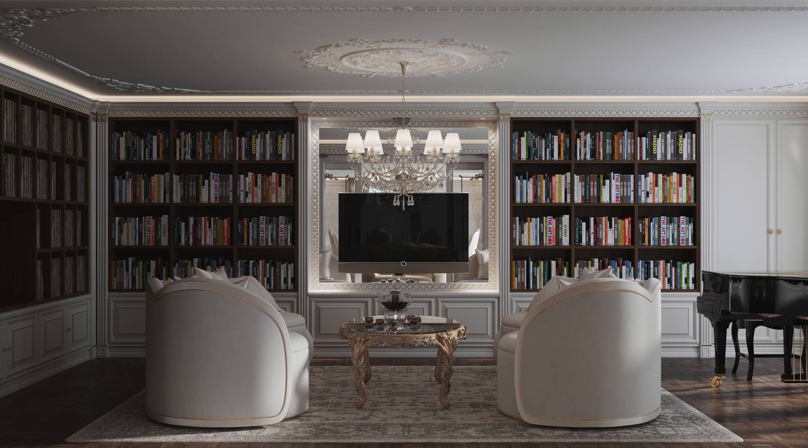 Интерьер библиотеки в проекте виллы