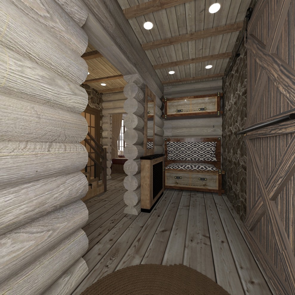 Интерьер дома из сруба в стиле шале (первый этаж)
