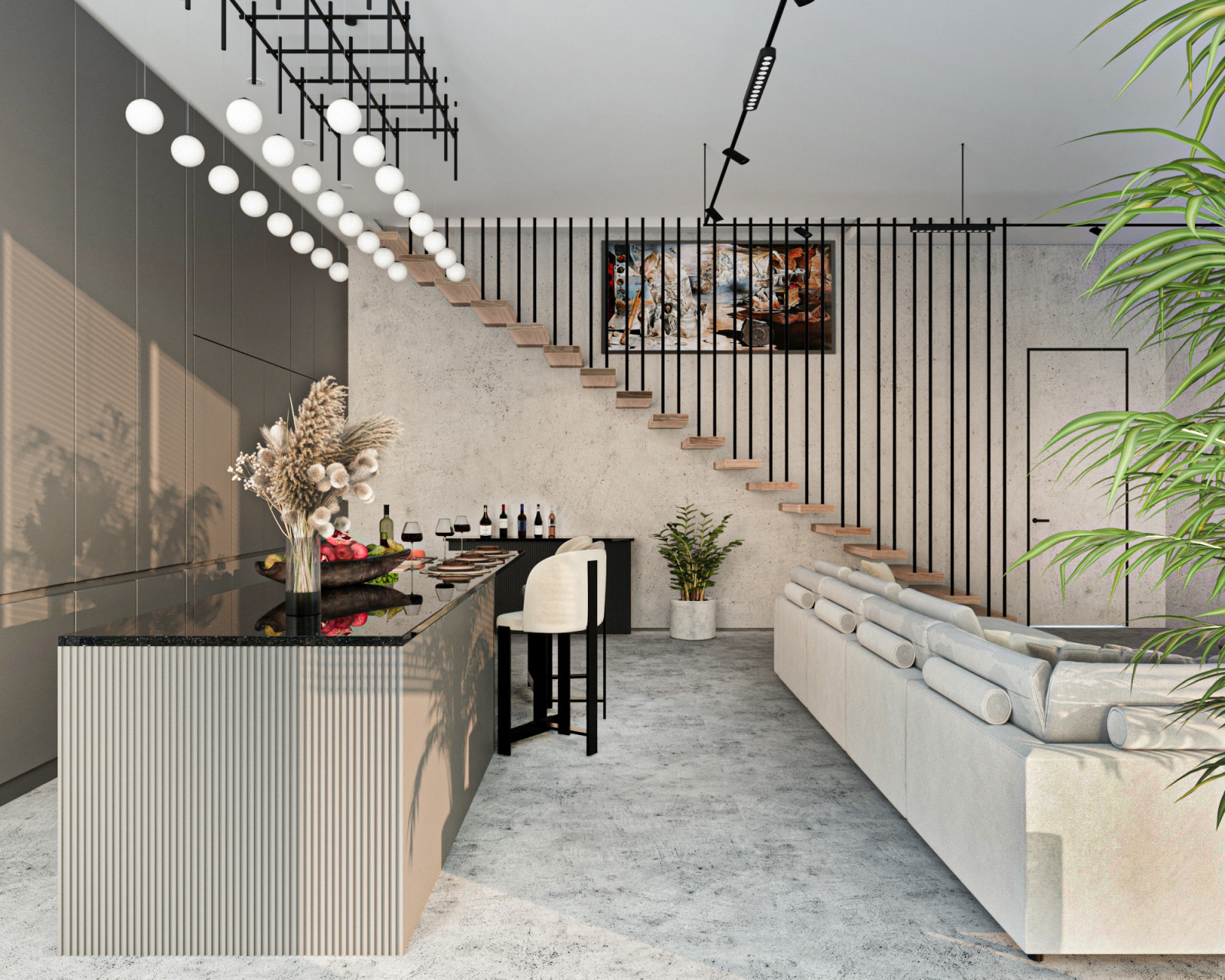 3д-визуализация интерьера гостиной