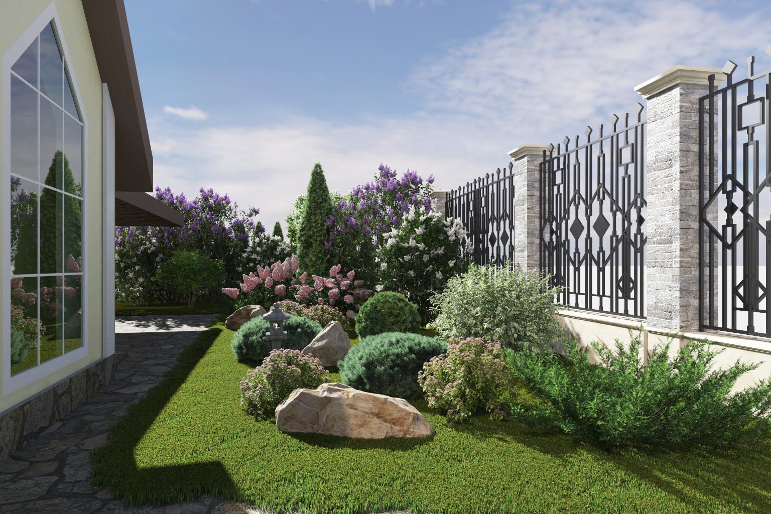 Современный сад в японском стиле.