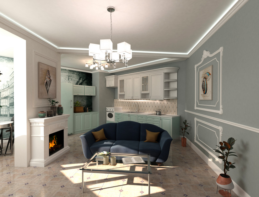 Совмещение кухни и гостиной, классика