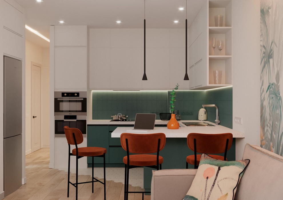 Евро однокомнатная квартира с яркими акцентами в ЖК Атмосфера