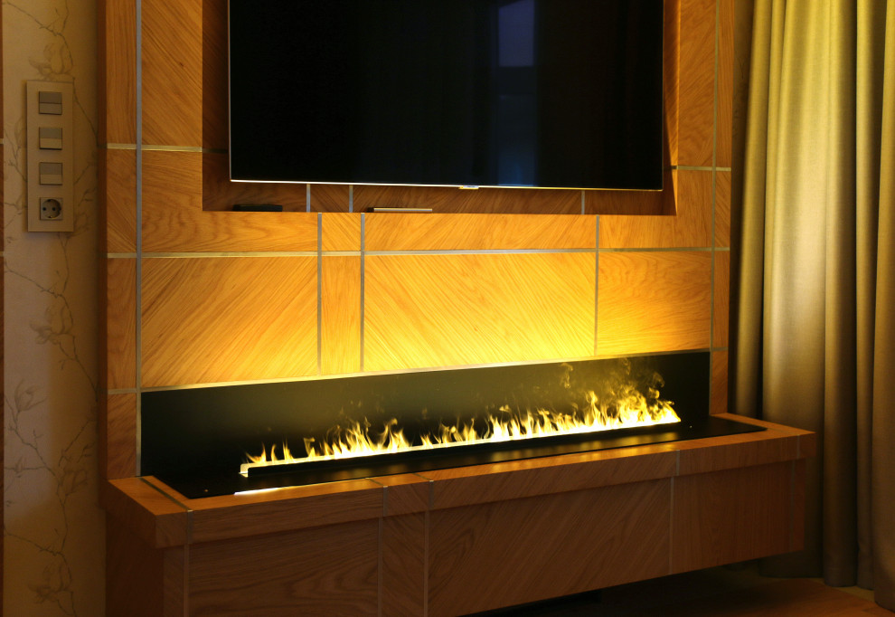 Уютная спальня с паровым камином