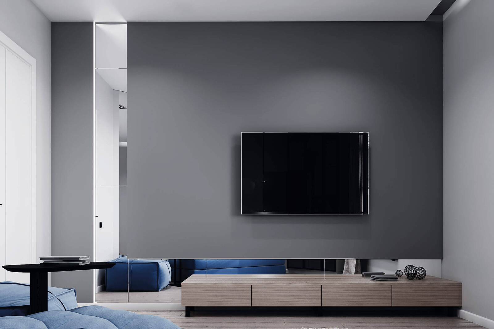 Современный дизайн в серых тонах, ЖК Панорама