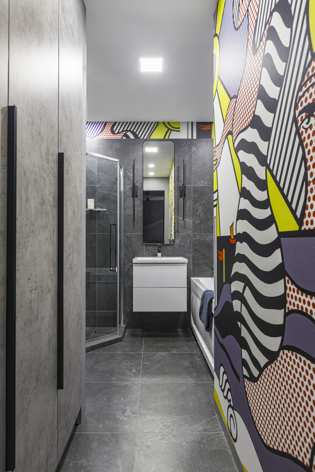 Private apartment with comics wall art.