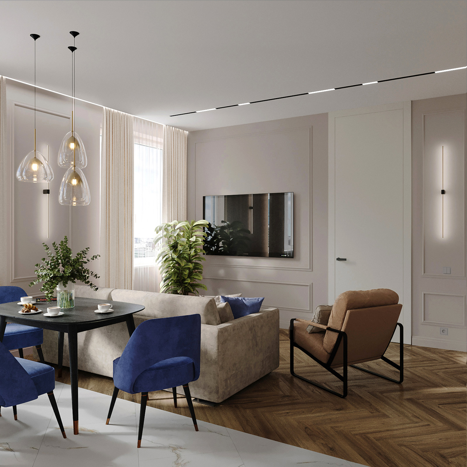 Гостиная в стиле неоклассика ЖК Родной город