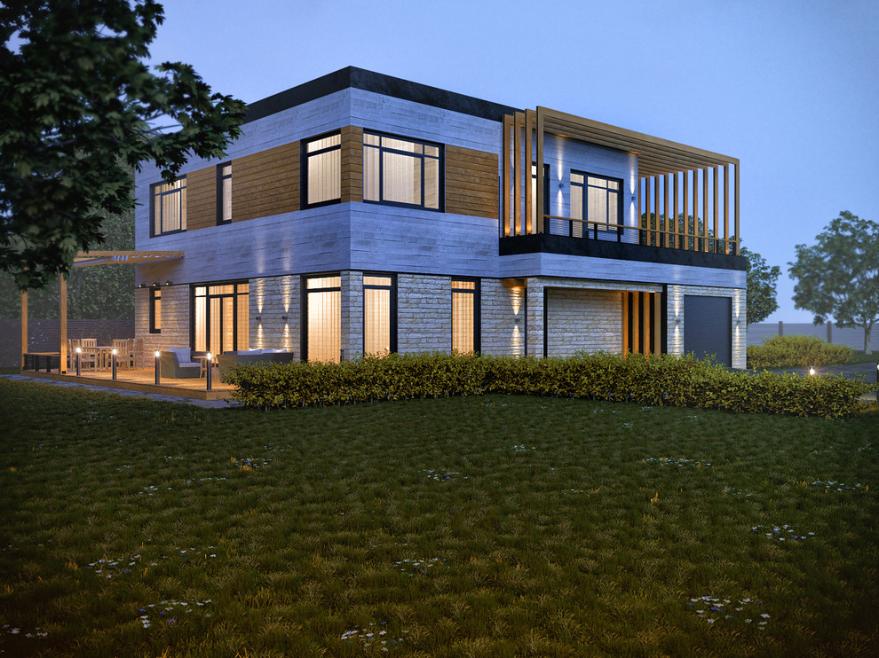 Фасад и терасса современного загородного дома