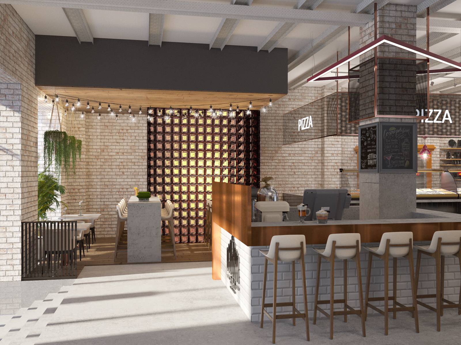 Interior visualisation of food court Manor of Food in the center of Moscow