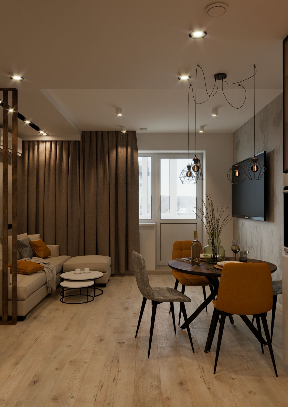 Кухня-гостиная для молодой семьи в современном стиле