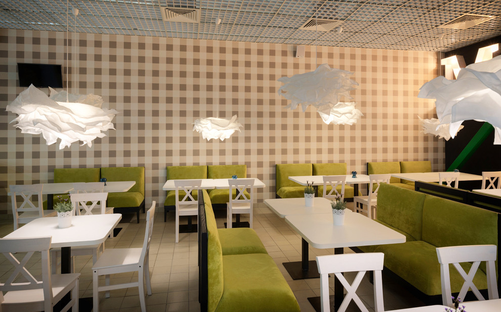 Реализованный проект городского кафе. Дизайн проект пиццерии. Фото.