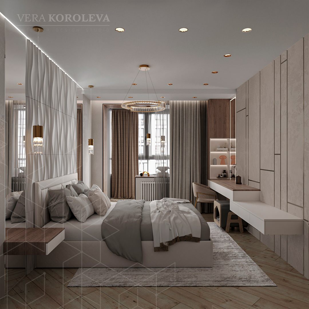 Дизайн-проект двухкомнатной  квартиры с золотыми акцентами в ЖК "Q-Мир"