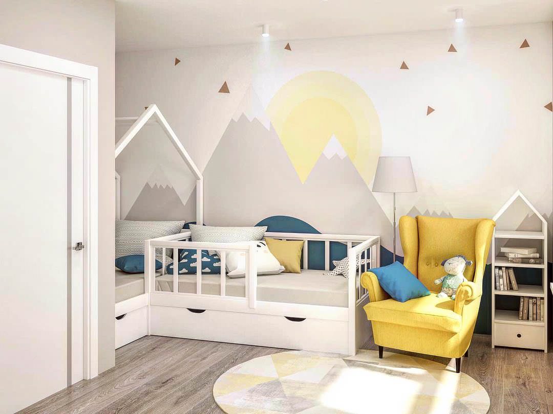 Обложка проекта: Компактная детская для двоих с горами и солнцем на обоях Alltowall в karmadesign