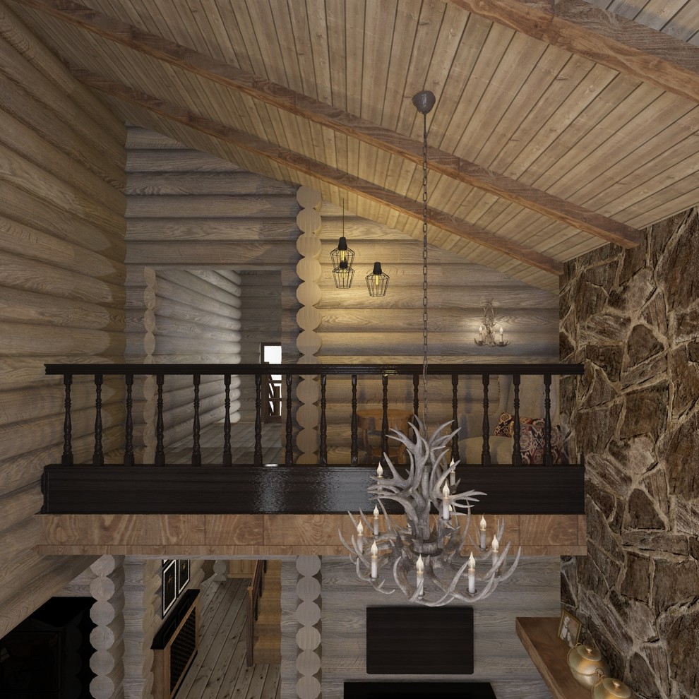 Интерьер дома из сруба в стиле шале (первый этаж)