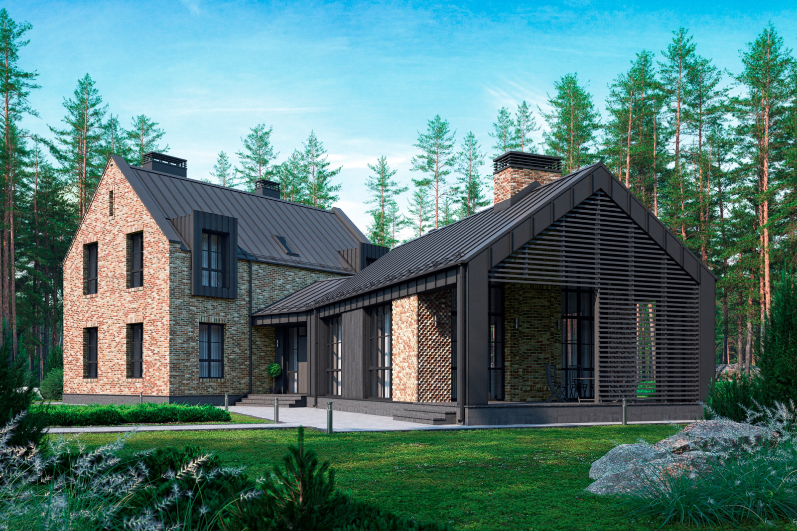 Кирпичный дом по индивидуальному проекту в коттеджном поселке "Охтинский парк"