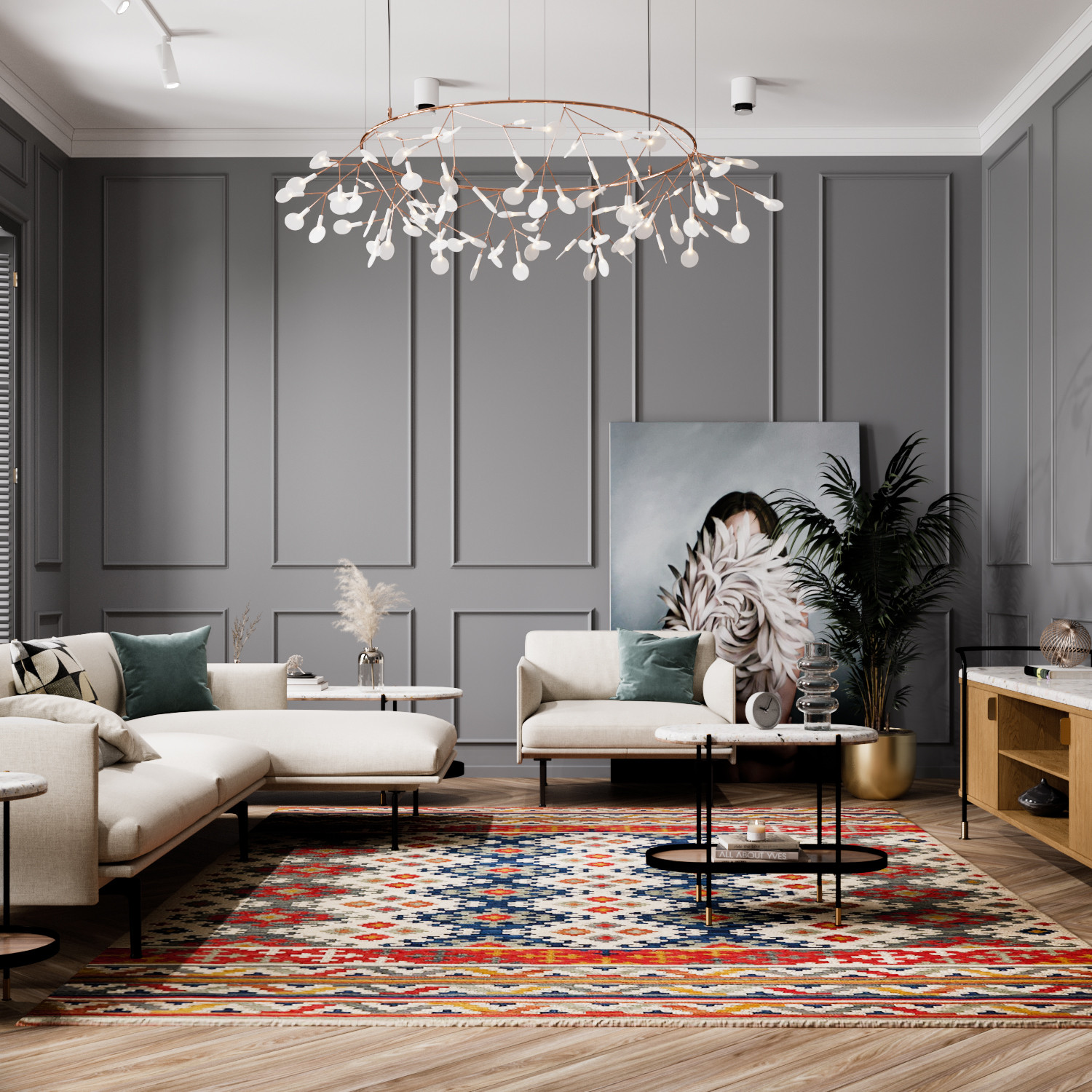 Красивая гостиная в стиле скандик