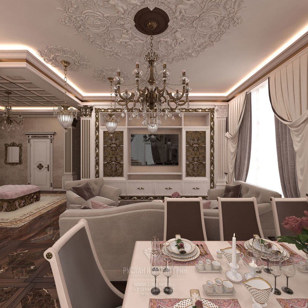 ДИЗАЙН ГОСТИНОЙ В КЛАССИЧЕСКОМ СТИЛЕ В ДОМЕ НА МОСФИЛЬМОВСКОЙ