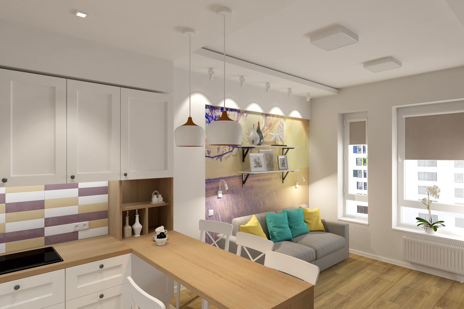 Двухкомнатная квартира в скандинавском стиле 61м2 в ЖК "Гринпарк"