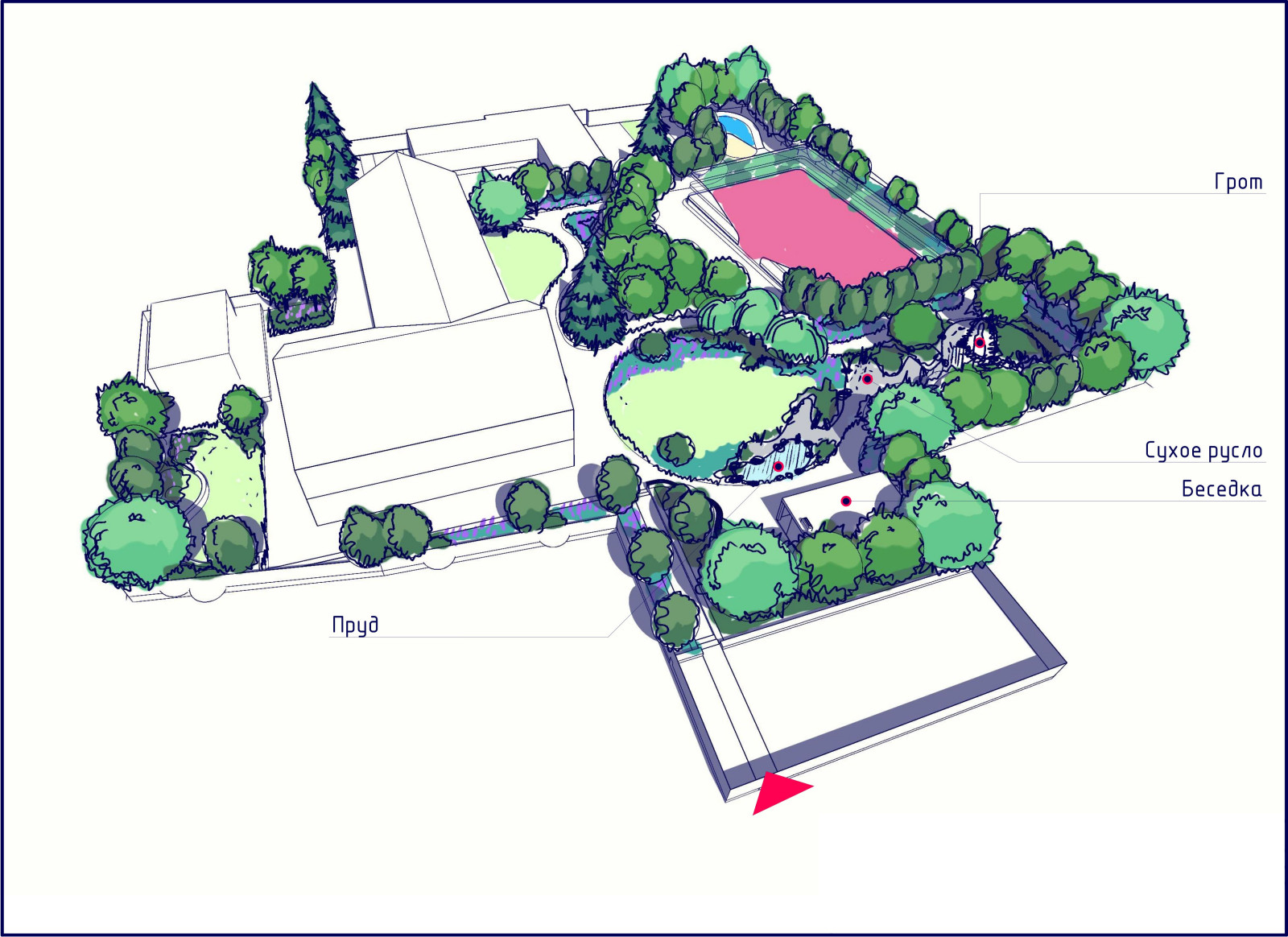 Эскизный проект ландшафтного дизайна территории дома отдыха