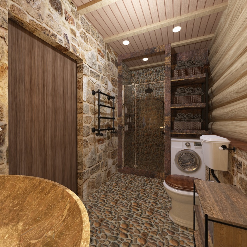 Интерьер дома из сруба в стиле шале (первый этаж)