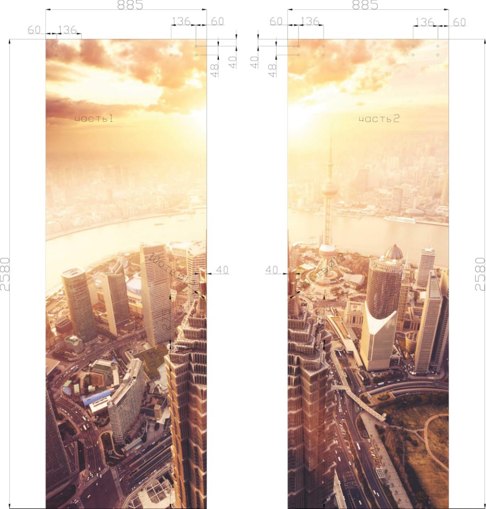 Стеклянная перегородка с двусторонней УФ печатью