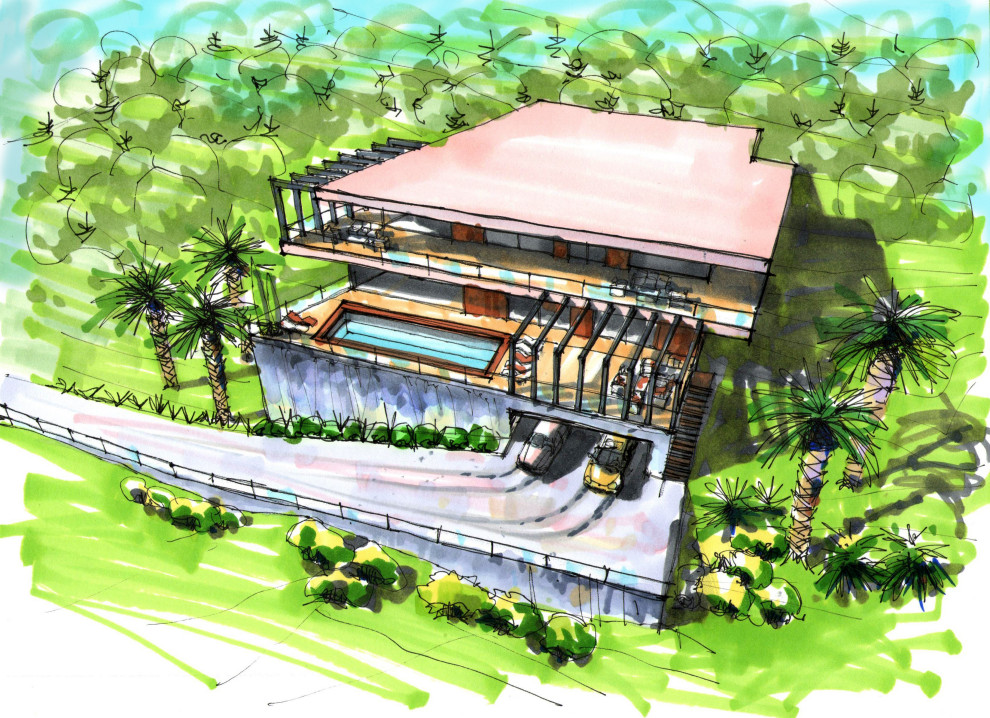 Скетч проект дома на крутом рельефе в Сочи