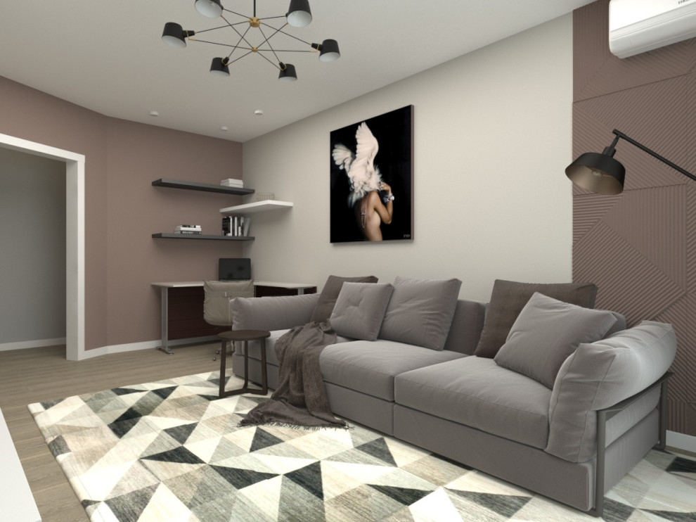 Гостиная в современном стиле с рабочей зоной