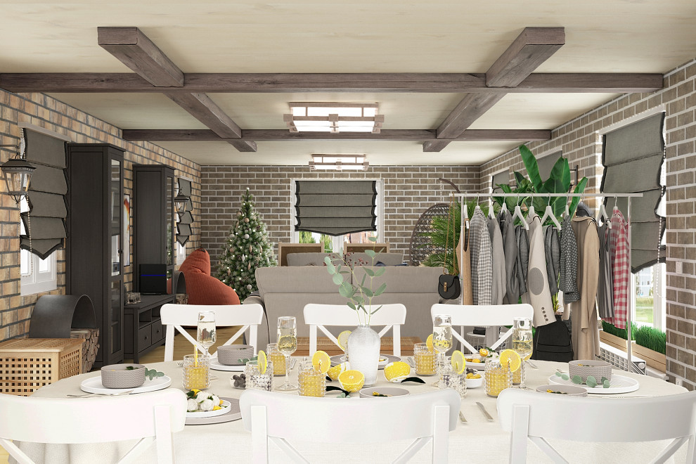 Дизайн-проект кухни гостиной с гриль - барбекю