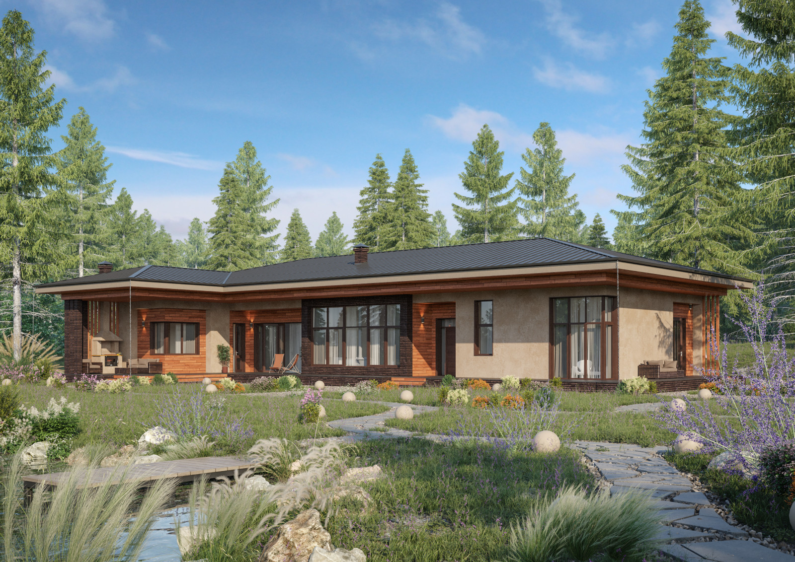 Обложка проекта: Одноэтажный дом с бассейном