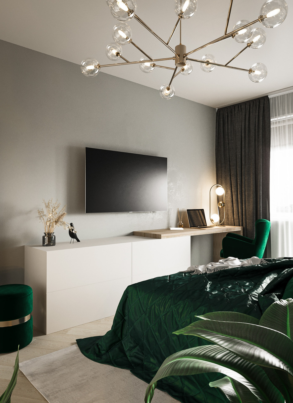 Дизайн-проект спальни в зеленых оттенках, Москва