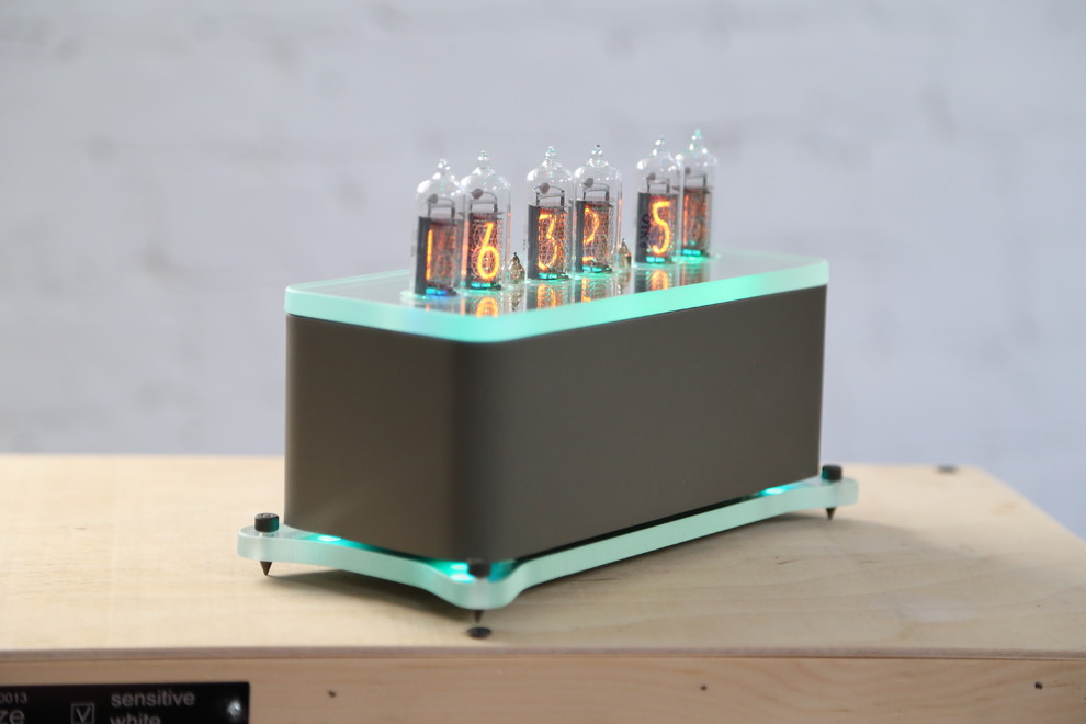 Ламповые дизайнерские часы VacuumGlow LEVITATION Green Stone