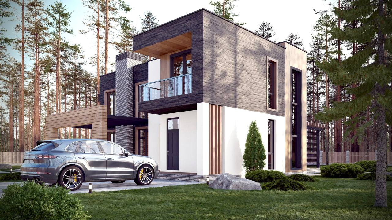 Проект двухэтажного дома в стиле Хайтек 380 кв.м