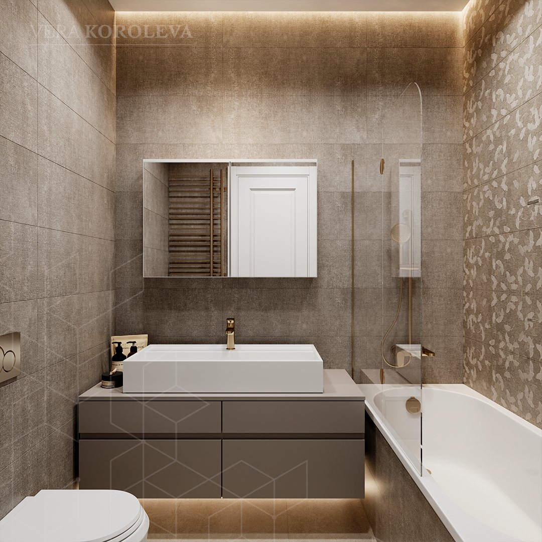 Подвесная тумба с подсветкой в ванной комнате с унитазом