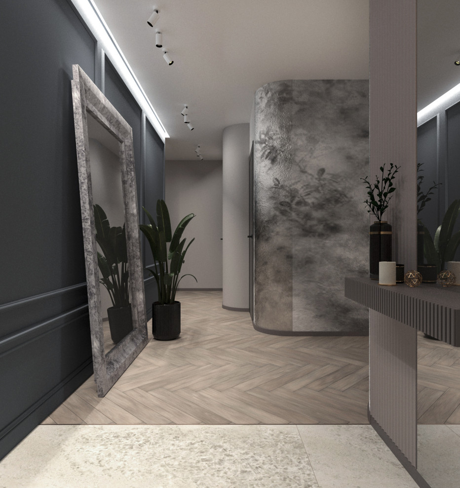 Просторная квартира в синими стенами