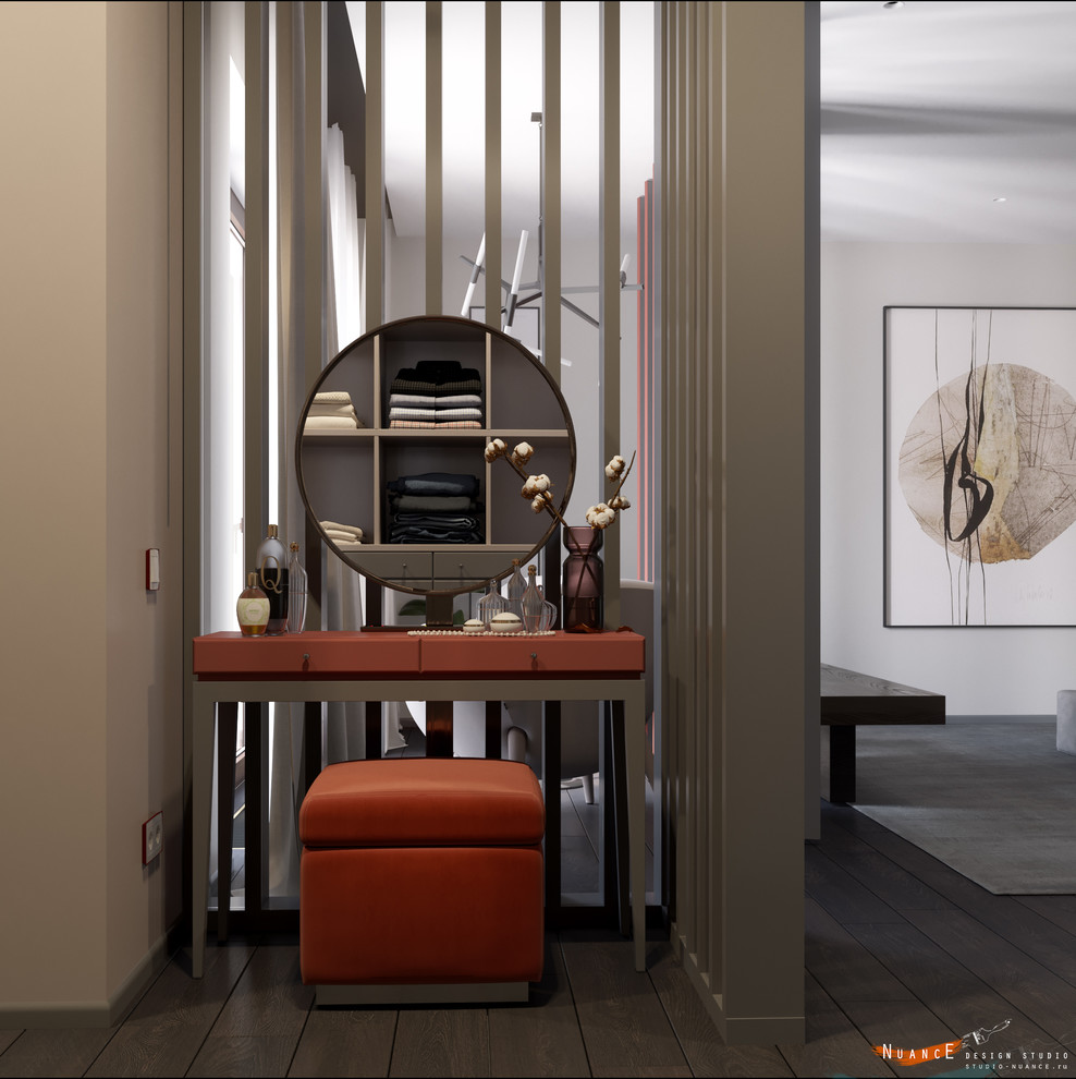 Дизайн спальной комнаты с мобильной перегородкой