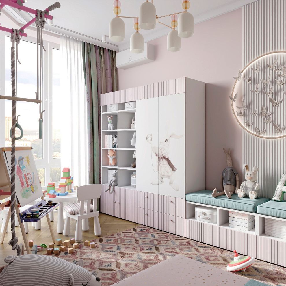 Утонченный проект с использованием разных стилей для семьи с двумя детьми