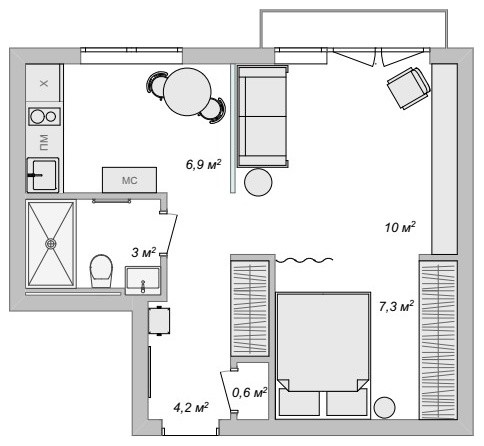 Houzz тур: Студия 32 кв.м, полная солнца и света