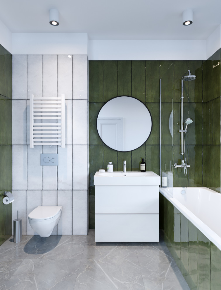 Дизайн интерьера ванной комнаты в квартире в стиле авангард зеленого цвета