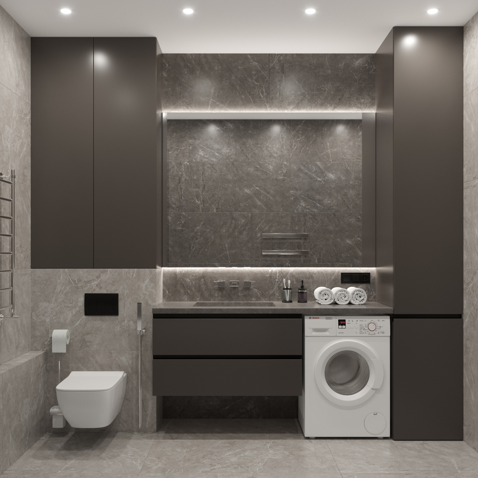 Современный интерьер в темных тонах в ЖК Настоящее