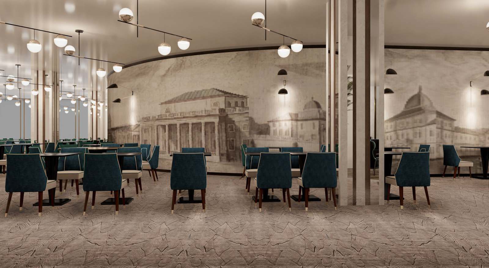 Visualizations of ground floor of Moscow Marriott Tverskaya Hotel