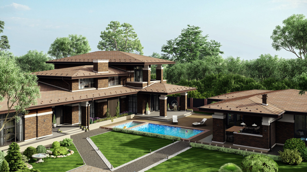 Дом, банный комплекс и гостевой дом в стиле Райт