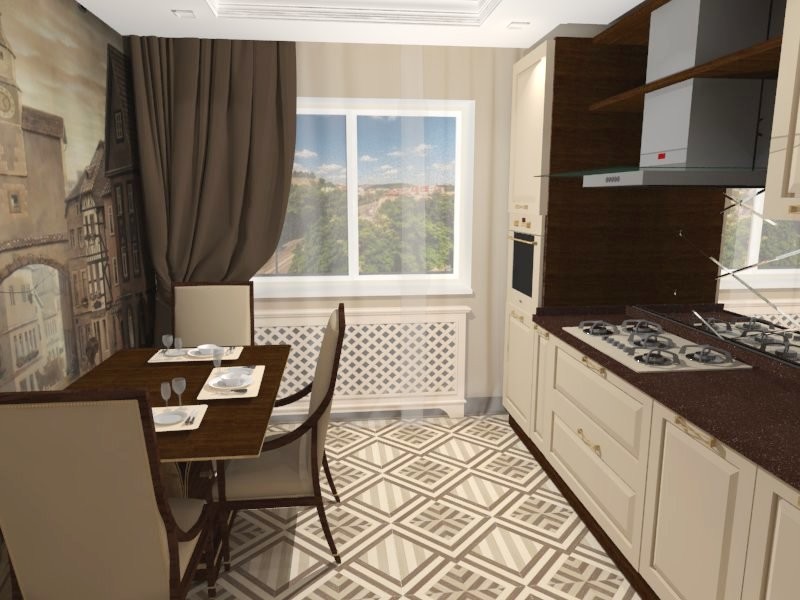 Кухня в благородных бежево-коричневых оттенках