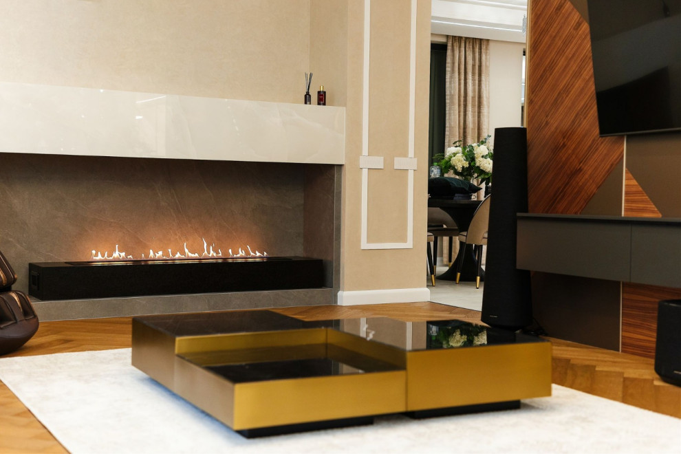 Биокамин в интерьере гостиной