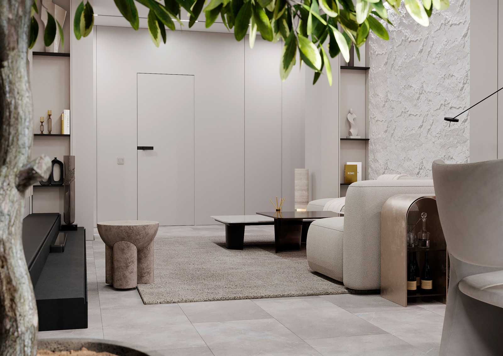 Гостиная-кухня в квартире для молодой девушки в ЖК "Лесопарковый"