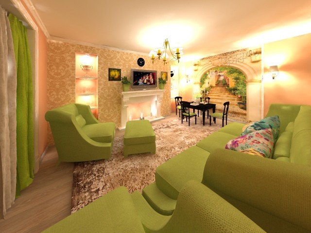 Визуализация гостиной в двух комнатной квартире